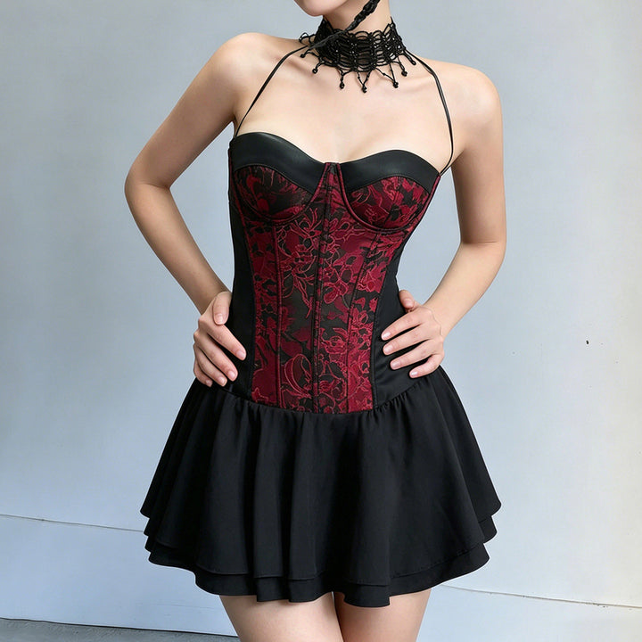 Damen Trägerkleid mit Corsagen-Design und voluminösem Rock Drune