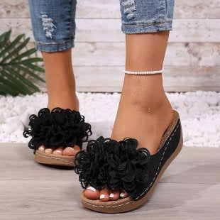 Damen modische Pantoletten mit floralen Applikationen Drune