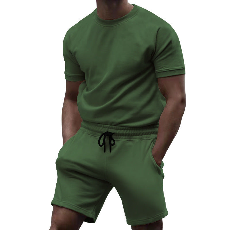 Herren nan kurzärmeliges Sweat-Set aus weichem Sweatstoff mit Rundhalsshirt und Kordelzug-Shorts Drune