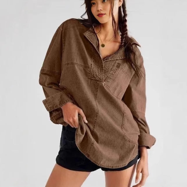 Damen Denim-Shirt mit detailreicher Steppung und lässigem Schnitt Drune