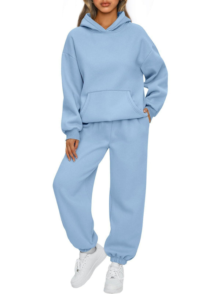 Damen nan gemütliches Lounge-Jogginganzug-Set mit Oversize-Hoodie und elastischer High-Waist Jogginghose Drune