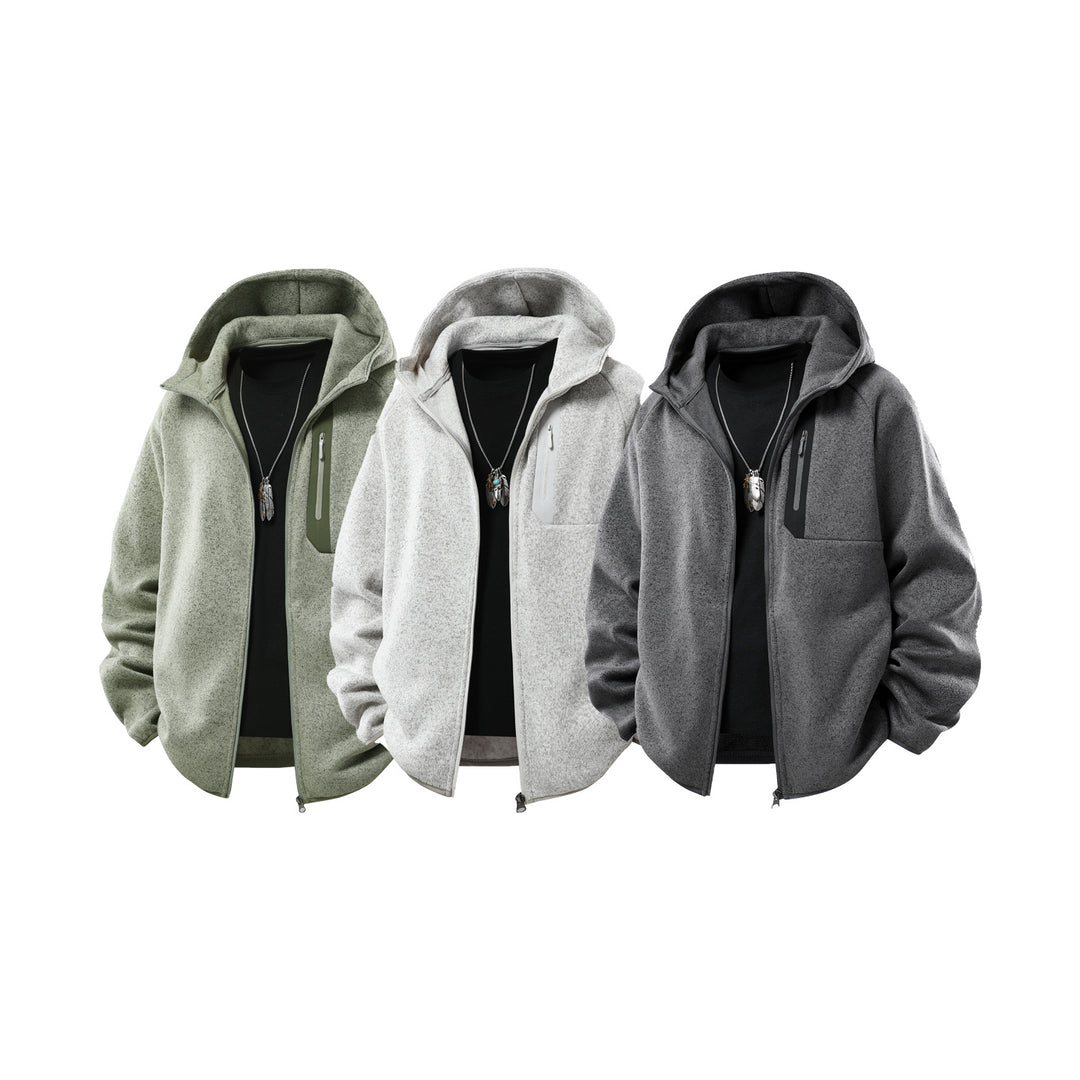 Herren Oversize Kapuzen‑Fleecejacke mit melierter Struktur, durchgehendem Reißverschluss und vertikaler Brusttasche Drune