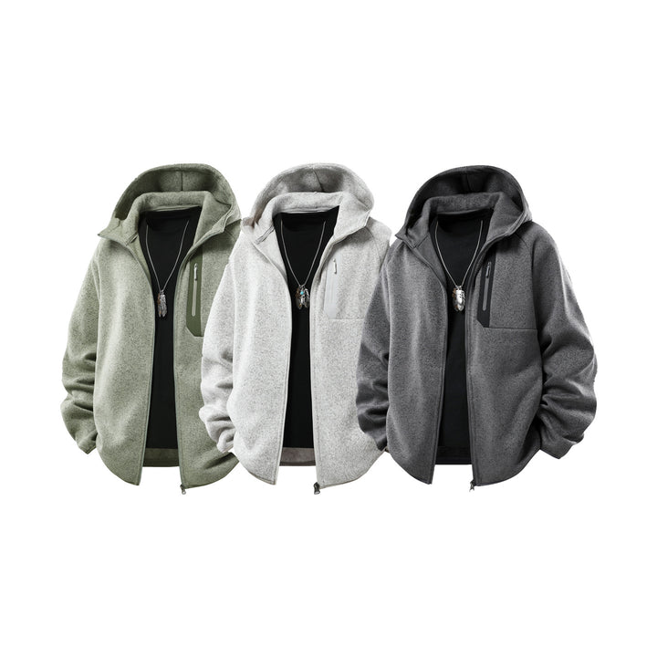 Herren Oversize Kapuzen‑Fleecejacke mit melierter Struktur, durchgehendem Reißverschluss und vertikaler Brusttasche Drune