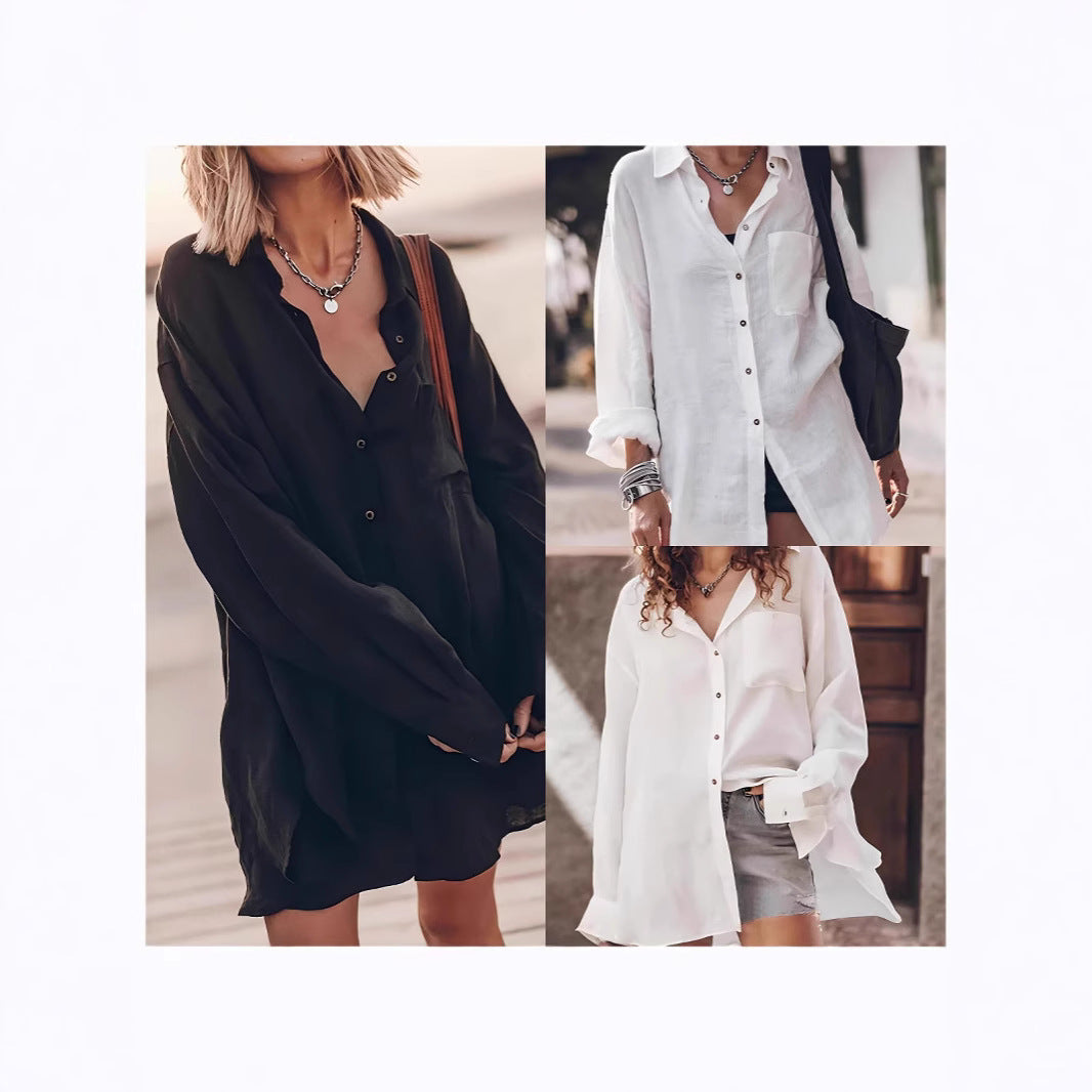 Damen lässige Oversized-Bluse aus Leinen Drune