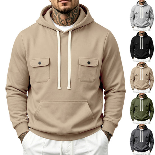 Herren Kapuzenpullover mit Doppel-Brusttaschen und Kängurutasche Drune