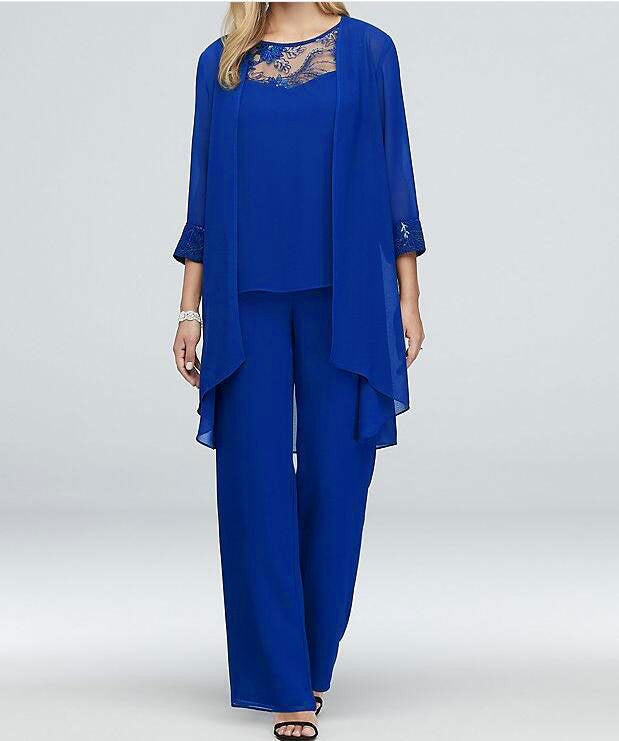 Damen nan fließendes Chiffon-Abendensemble mit Spitzenbesatz, Kimono-Cardigan und weiter Palazzohose Drune