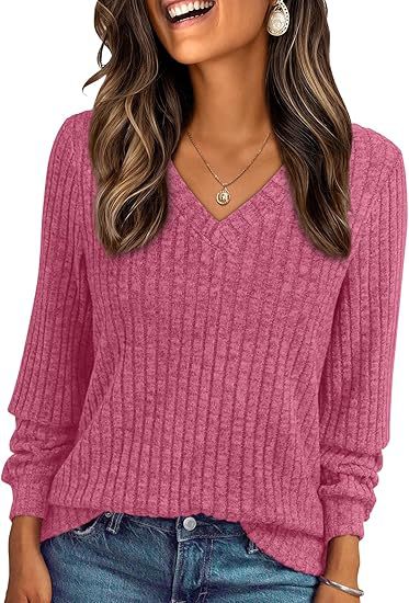 Damen Weicher Rippstrickpullover mit V-Ausschnitt Drune