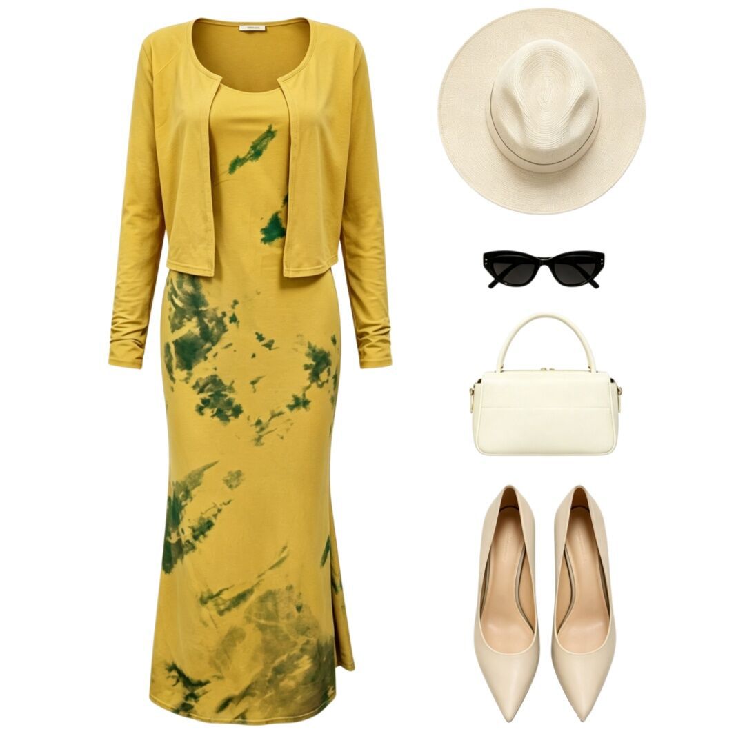 Damen Midikleid-Set mit Kurzcardigan und figurumschmeichelnder Silhouette Drune