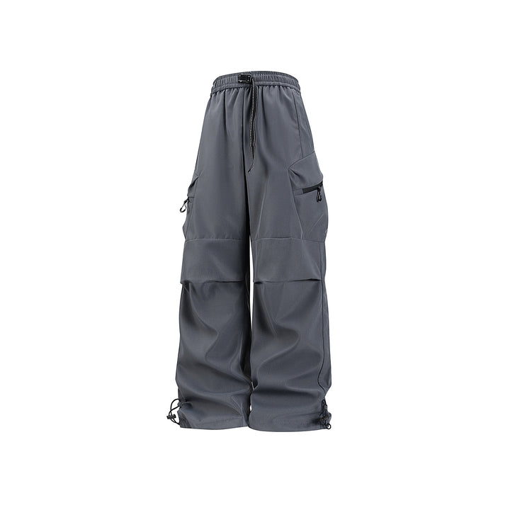 Damen Weite Utility-Cargo-Hose mit Tunnelzugbund, Reißverschluss-Taschen und verstellbaren Beinabschlüssen Drune