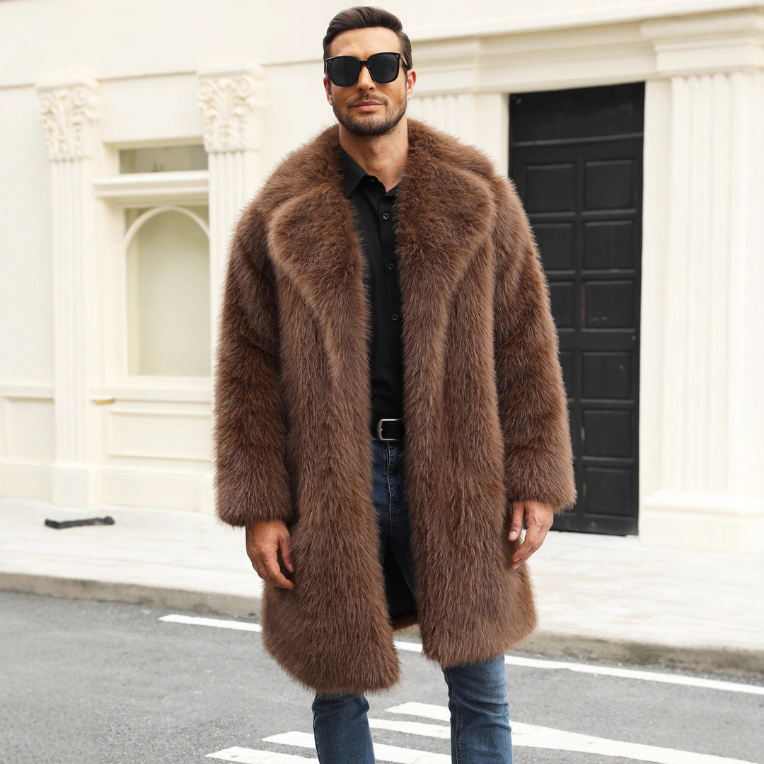 Herren Luxuriöse Kunstpelzjacke mit voluminösem Kragen Drune