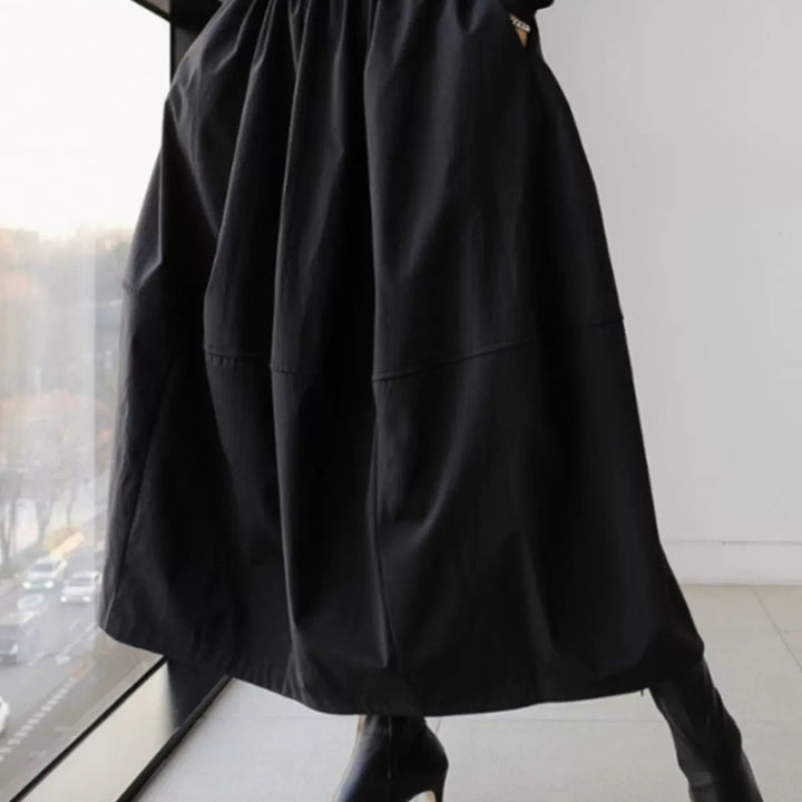 Damen Langer Voluminöser Maxi-Rock mit weitem Saum und elastischem Bund Drune