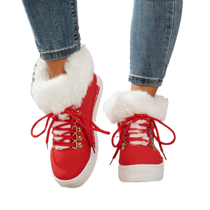 Damen Winterliche Sneaker-Stiefelette mit Kunstfellkragen und Plateau Drune