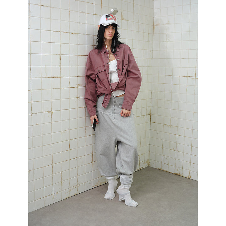 Damen Overshirt‑Hemdjacke aus gewaschenem Baumwoll‑Twill mit Druckknopfleiste und zwei Brusttaschen Drune