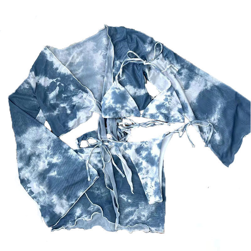 Damen Bikiniset mit transparentem Oberteil und modischem Wickelrock Drune