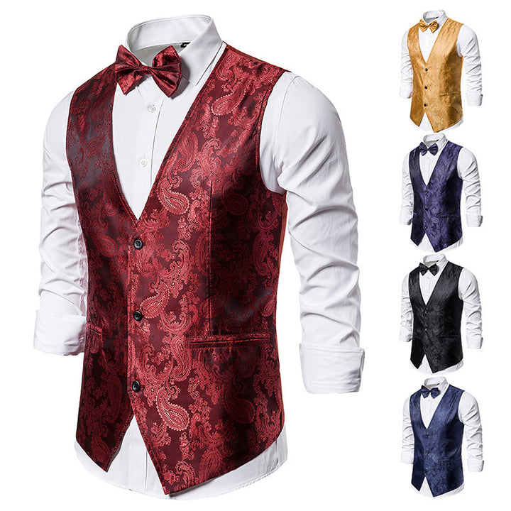 Herren nan taillierte Satinweste mit ornamentalem Jacquardmuster, V-Ausschnitt und drei Knöpfen Drune