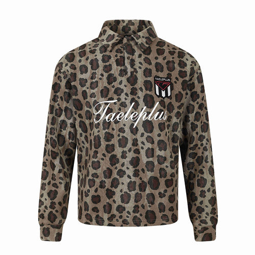 Damen Langärmeliges Poloshirt mit Waffelstruktur, Knopfleiste und Animal-Print Drune