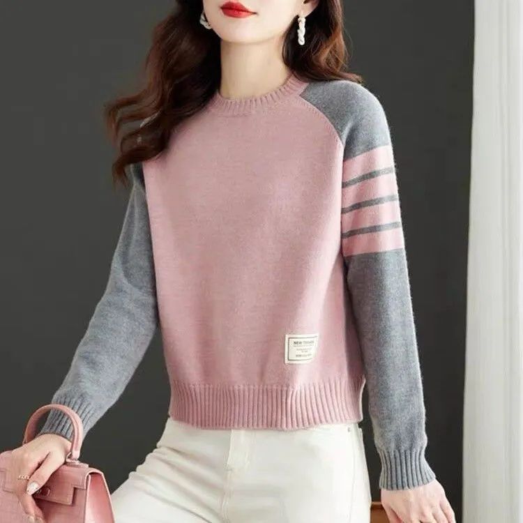 Damen Ringel-Pullover mit modischen Raglanärmeln Drune