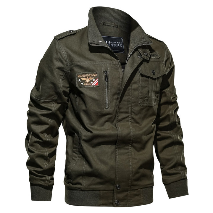 Herren Canvas‑Bomberjacke im Military‑Stil mit Schulterklappen und Pattentaschen Drune