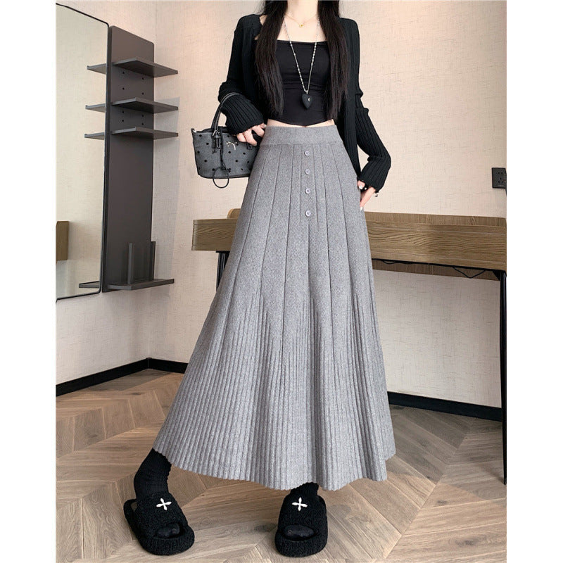 Damen Eleganter Maxirock mit feinem Faltenwurf und Knopfdetails Drune