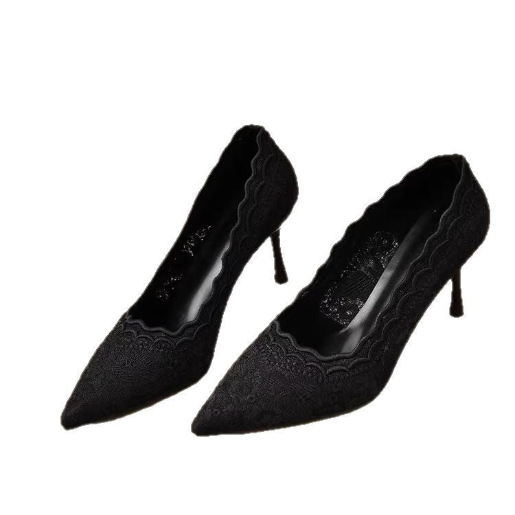 Damen Elegante Spitzen‑Pumps mit gewelltem Rand und schlankem Stiletto‑Absatz Drune