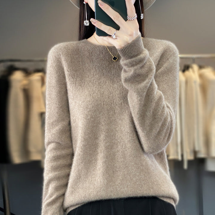 Damen Kuscheliger Midweight Rundhals-Pullover aus Angora-Blend mit feinem Flor und schmalem Bündchen Drune