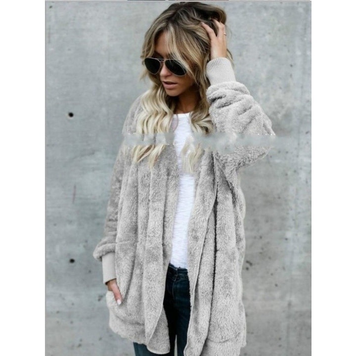 Damen Kuschelige Teddy‑Fleece‑Cardigan mit Kapuze, Oversize‑Schnitt und aufgesetzten Taschen Drune