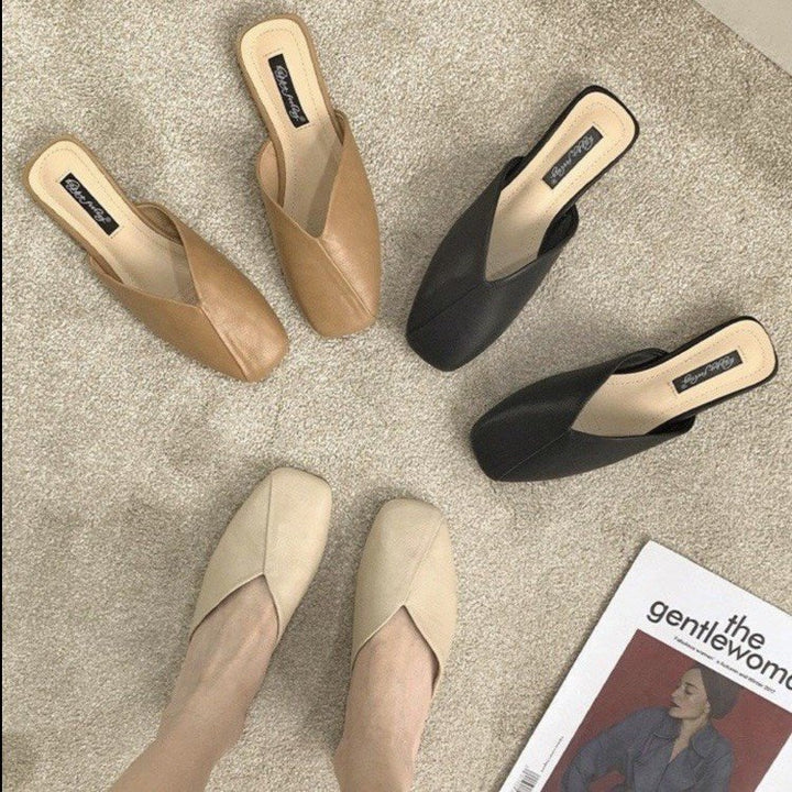 Damen Modische Mules mit elegantem V-Ausschnitt Drune