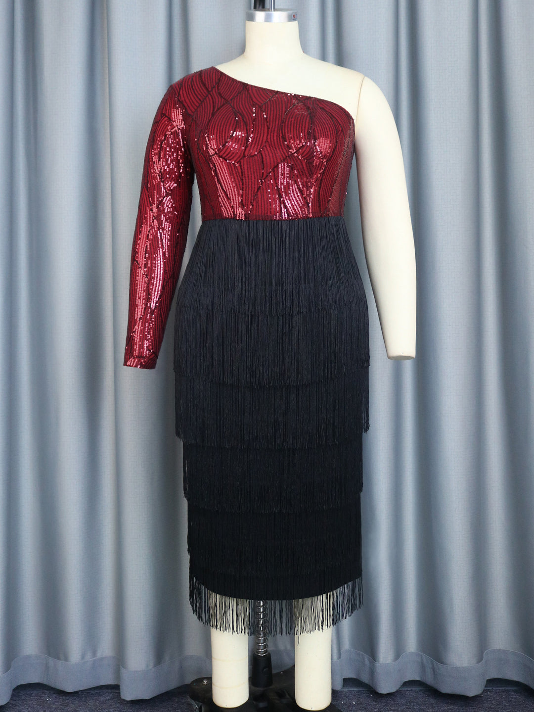 Damen Elegantes Cocktailkleid mit funkelnden Pailletten und Fransen Drune