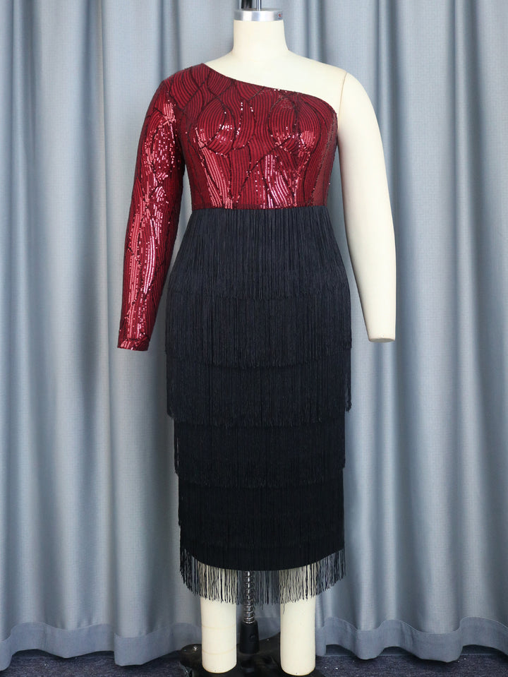 Damen glamouröses Fransenabendkleid mit aufwendigen Pailletten Drune