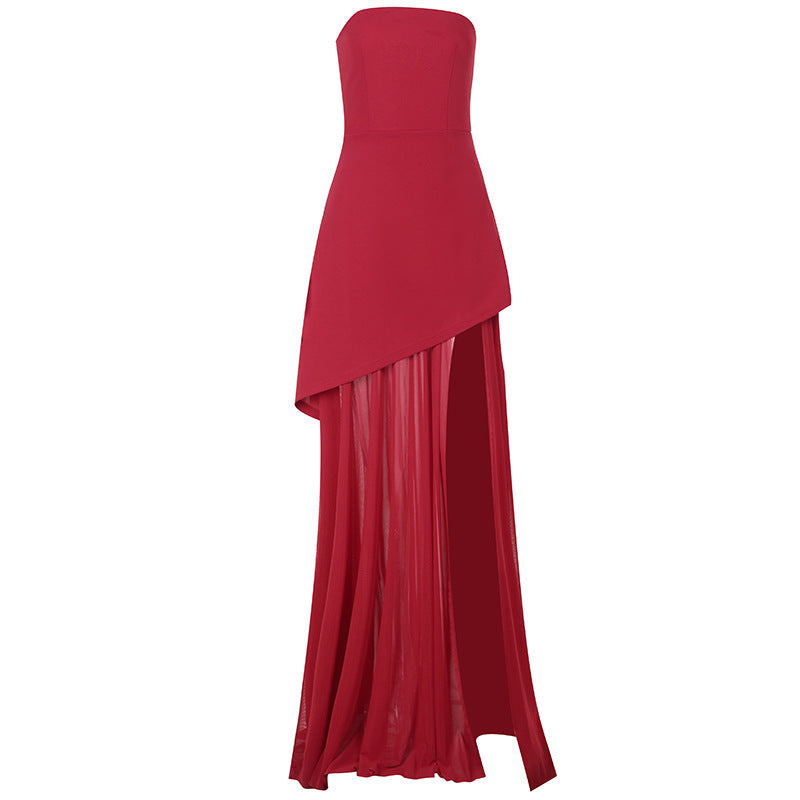 Drune | Stil Temperament Schlank Tube Top Mesh Stich Swing Kleid