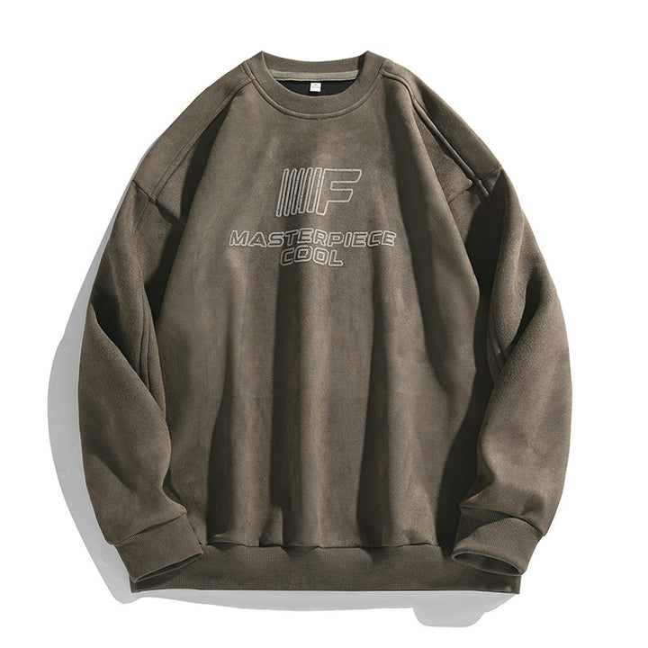 Unisex Fleece-Sweatshirt mit Samtoptik, gesticktem Logo und Drop-Shoulder Drune