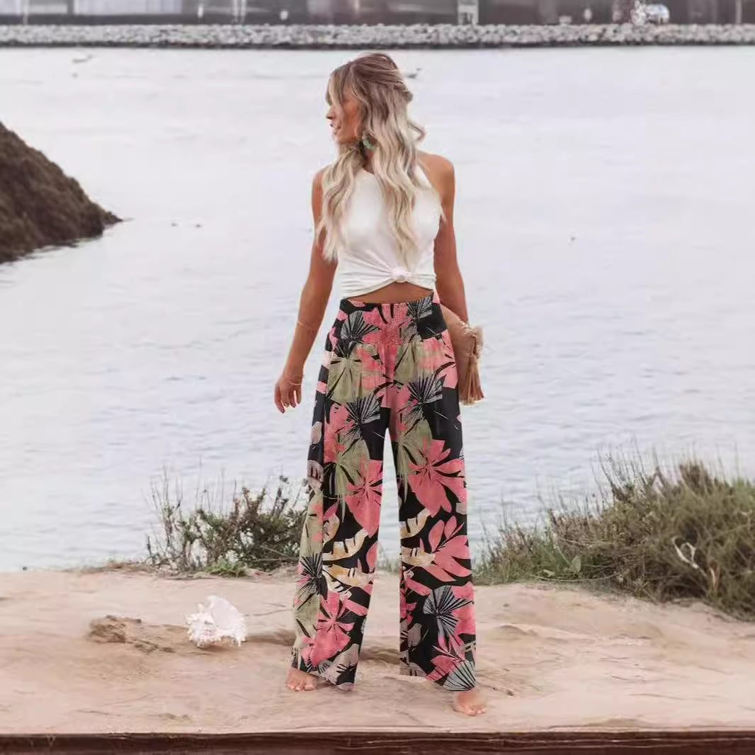 Damen Palazzo-Hose mit elastischem Bund und floralem Muster Drune