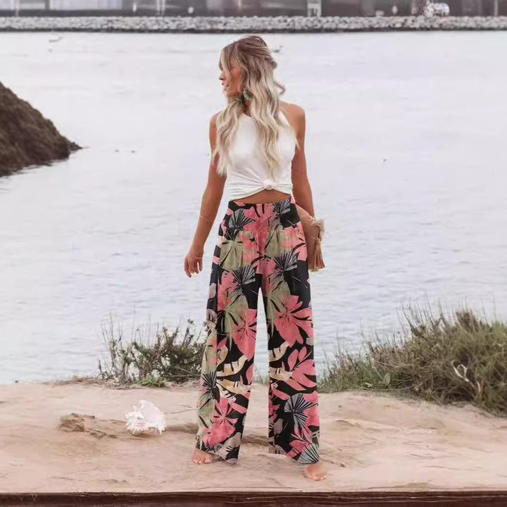 Damen Palazzo-Hose mit elastischem Bund und floralem Muster Drune