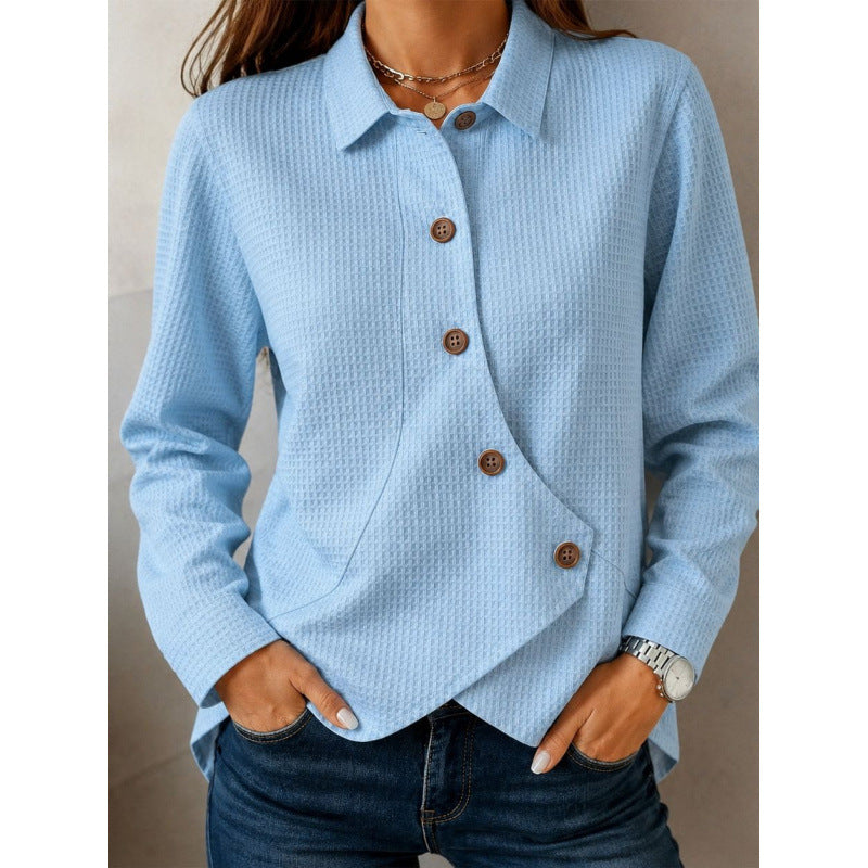 Damen strukturierte Waffel-Hemdjacke mit asymmetrischer Knopfleiste und Eingrifftasche Drune