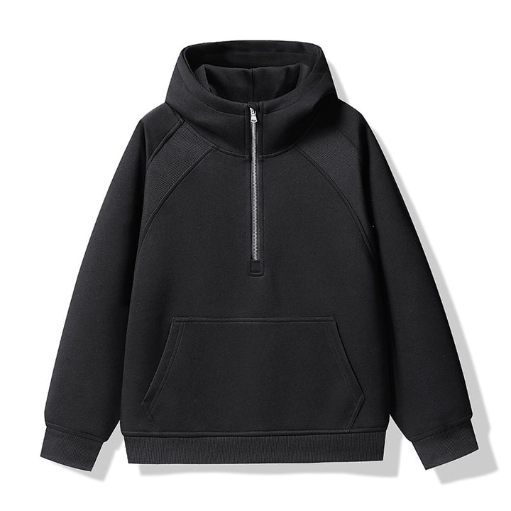 Unisex Halbzip-Kapuzenpullover mit hohem Kragen, Kängurutasche & gerippten Bündchen Drune