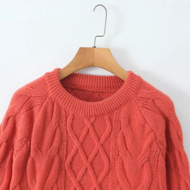 Damen Luxus gestrickter Pullover mit Zopfmuster Drune
