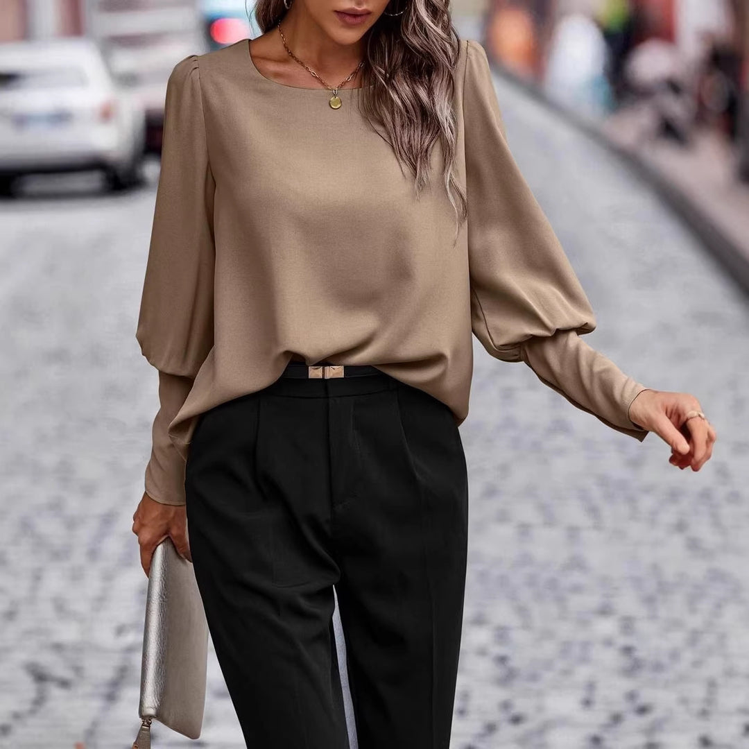 Damen Elegante Seidenoptik-Bluse mit Ballonärmeln und Manschetten Drune