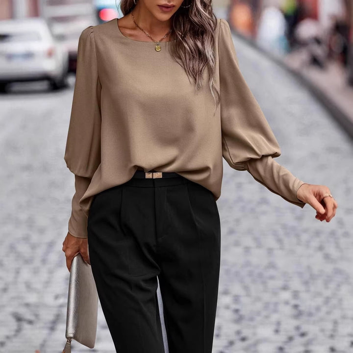 Damen Elegante Seidenoptik-Bluse mit Ballonärmeln und Manschetten Drune