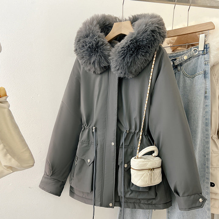 Damen Multifunktionale Winterjacke mit abnehmbarem Kunstfellkragen und regulierbarem Taillenzug Drune