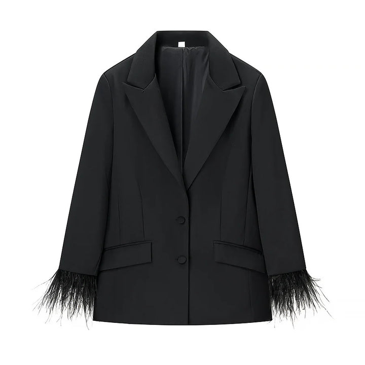 Damen nan taillierter Blazer mit Federrand an den Ärmeln und Pattentaschen Drune