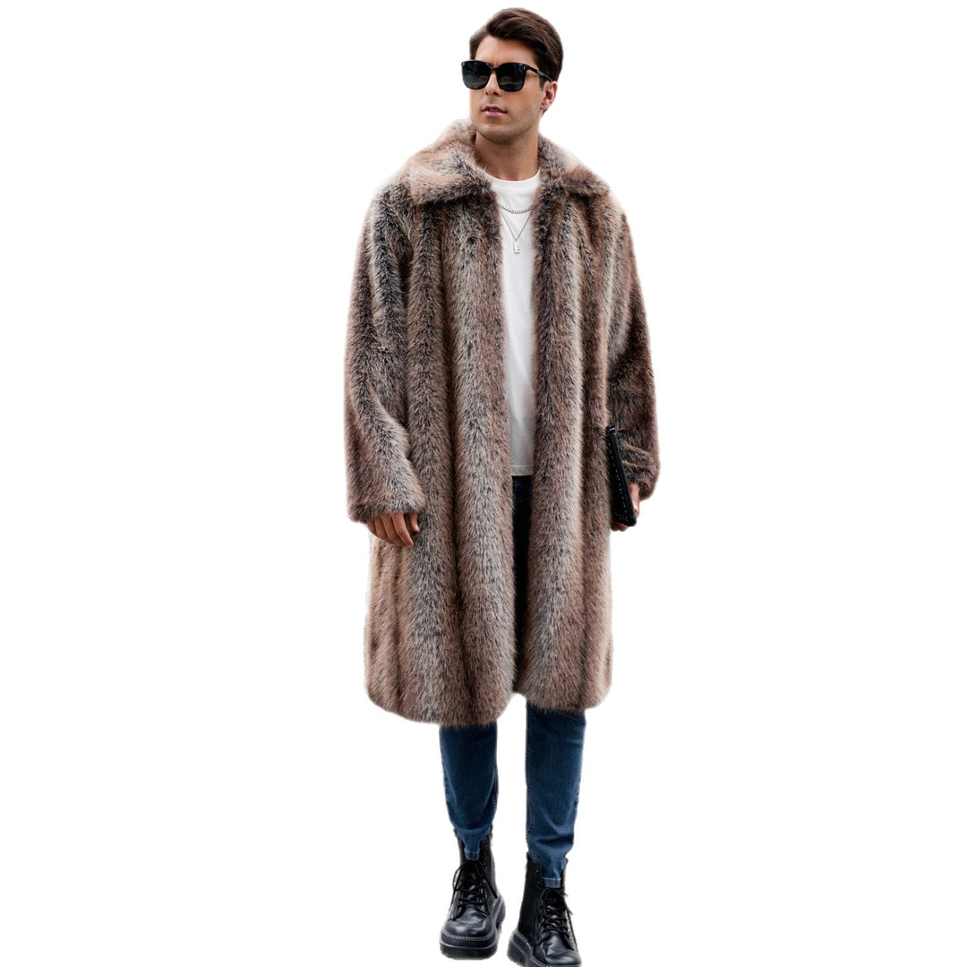 Herren Luxuriöser Kunstpelzmantel mit voluminösem Kragen und harmonischem Design Drune
