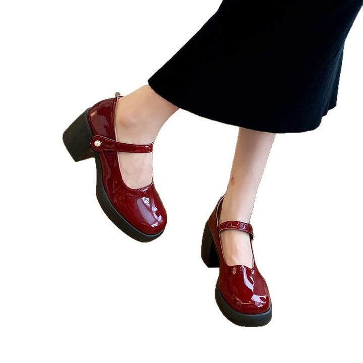 Damen elegante Mary Jane Schuhe mit Perlenschnalle Drune