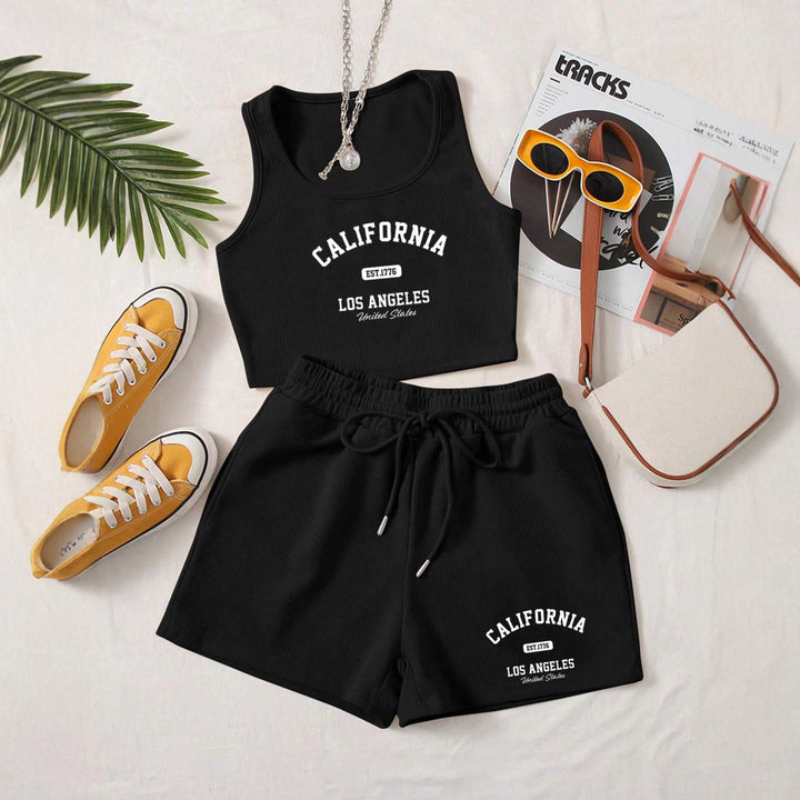 Damen Sportliches Zweiteiler Set mit Top und Shorts Drune