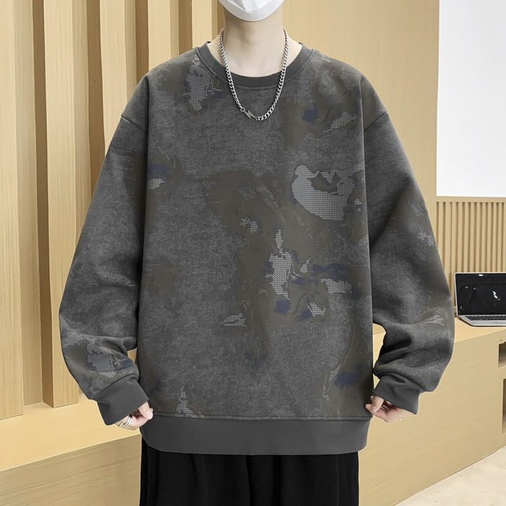 Herren Oversize-Sweatshirt mit abstraktem Marmor-Print und schwerer Baumwollmischung Drune