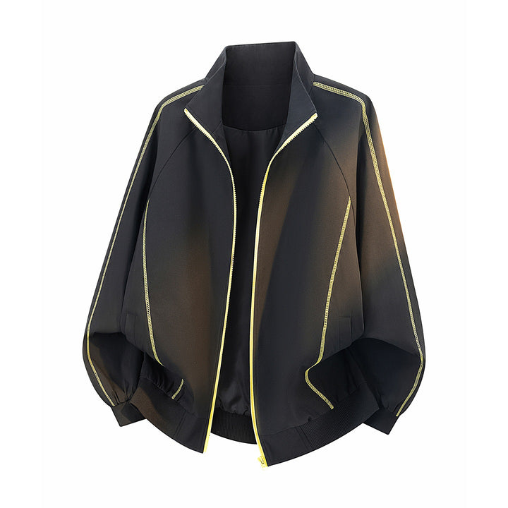 Damen Oversize-Bomberjacke mit Kontrastpaspeln, Stehkragen & Ballonärmeln Drune