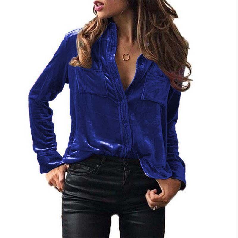 Damen Satin Bluse mit dekorativen Brusttaschen Drune