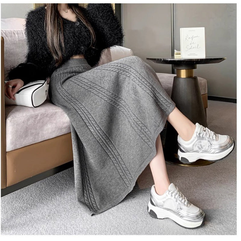 Damen Eleganter Midirock mit Zopfmuster und weitem Schnitt Drune