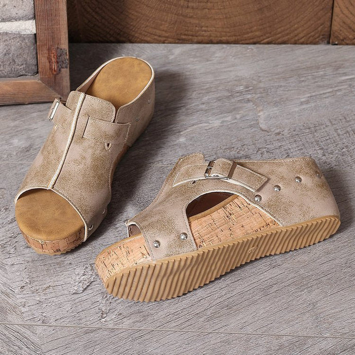 Damen modische Clogs mit verstellbarer Schnalle und korkähnlicher Sohle Drune