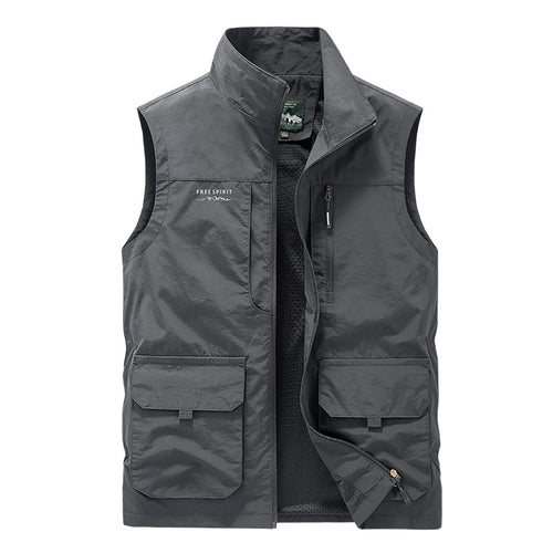 Herren Multifunktionale Utility-Weste mit Stehkragen und Mehrfachtaschen Drune