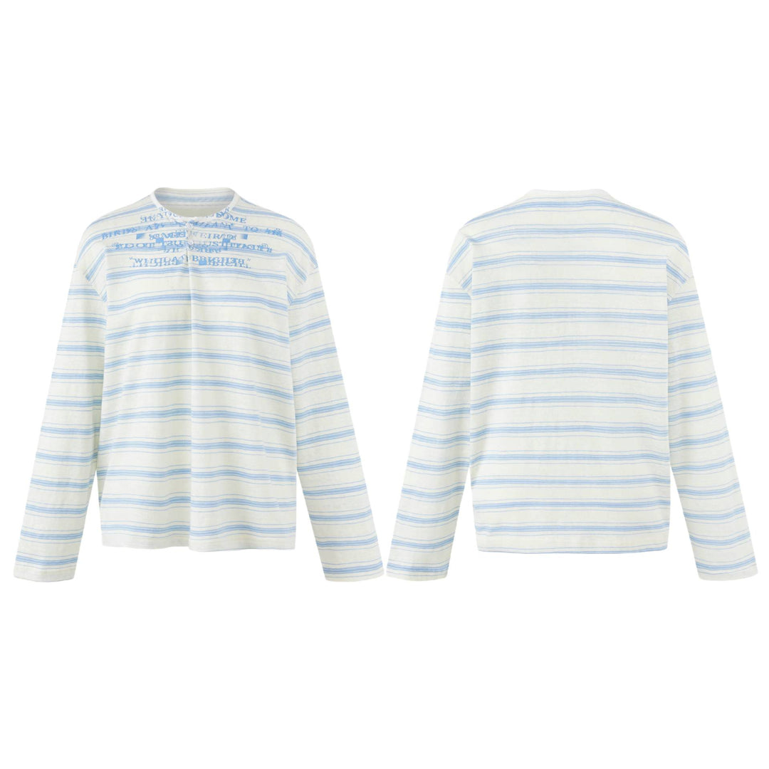 Damen Gestreiftes Langarm-Henleyshirt aus leichter Baumwollmischung Drune